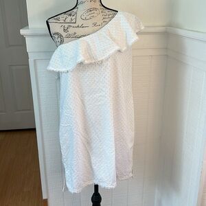 Anthropologie Cloth & Stone White One Shoulder Swiss Dot Bridal  Dress Medium